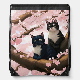 Cute Cats On A Cherry Blossom Tree Drawstring Bag