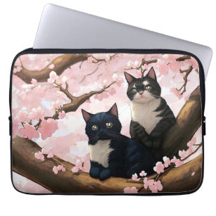 Cute Cats On A Cherry Blossom Tree Laptop Sleeve