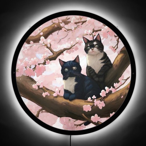 Cute Cats On A Cherry Blossom Tree LED Sign