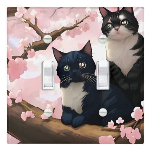 Cute Cats On A Cherry Blossom Tree Light Switch Cover