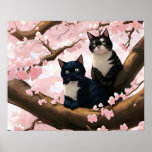 Cute Cats On A Cherry Blossom Tree Poster at Zazzle
