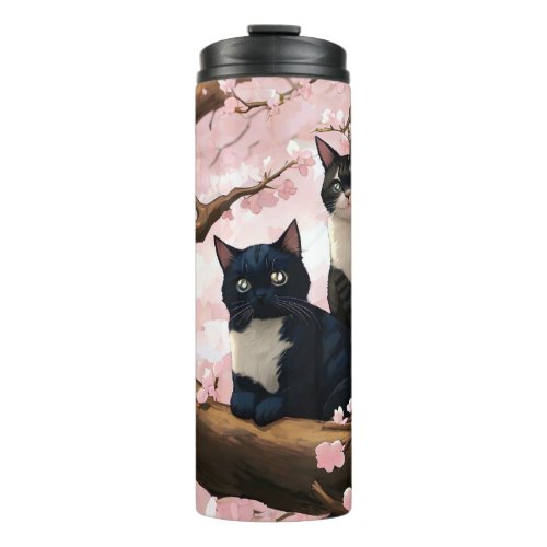 Cute Cats On A Cherry Blossom Tree Thermal Tumbler