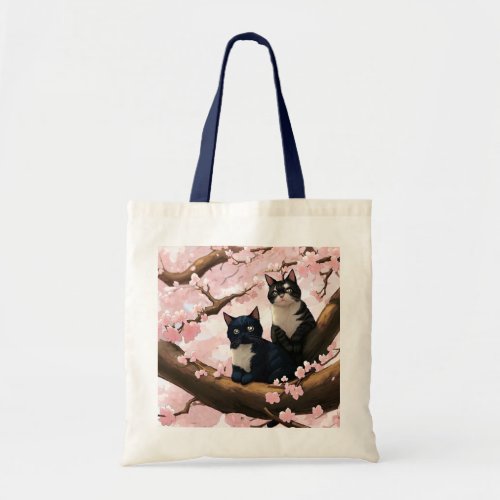 Cute Cats On A Cherry Blossom Tree Tote Bag