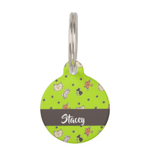 Cute cats on green pet ID tag