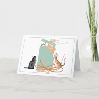 Cute Cats Opening a Present Birthday Card