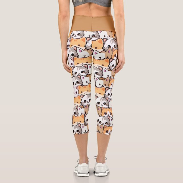 Cute cats orange kitten pet Seamless Pattern Capri Leggings (Back)