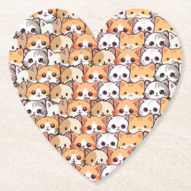 Cute cats orange kitten pet Seamless Pattern Paper Coaster (Front)