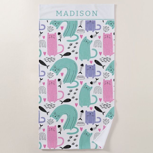 Cute Cats Pattern Beach Towel (Front)