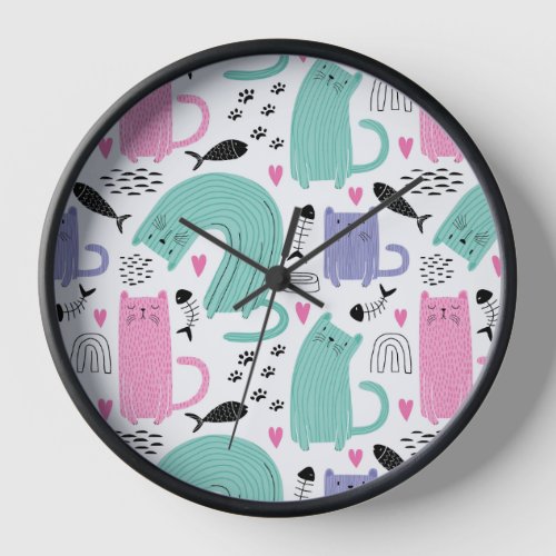Cute Cats Pattern Clock