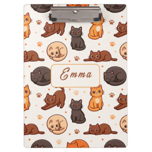 Cute Cats Pattern Custom Monogram Name Kids Clipboard