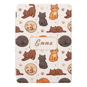 Cute Cats Pattern Custom Monogram Name Kids iPad Pro Cover