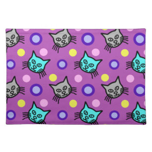 Cute Cats Pattern in Violet Cloth Placemat