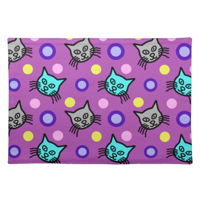 Cute Cats Pattern in Violet Cloth Placemat (Front)