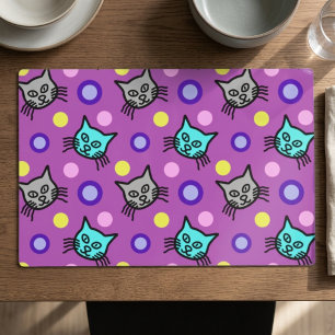 Cute Cats Pattern in Violet Laminated Placemat