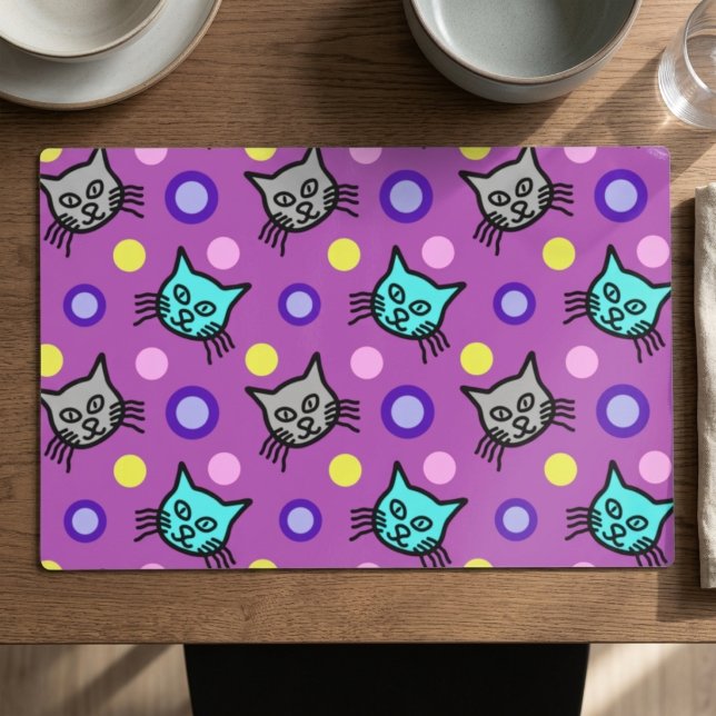 Cute Cats Pattern in Violet Laminated Placemat (Cute Cats Pattern in Violet Laminated Placemat)