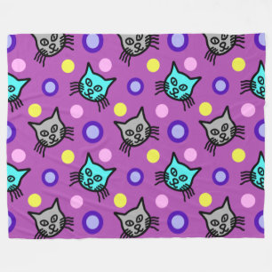 Cute Cats Pattern in Violet Large Fleece Blanket