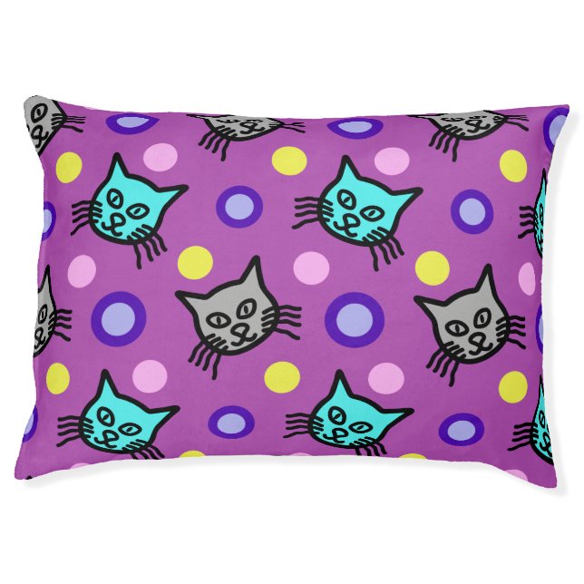 Cute Cats Pattern in Violet Large Pet Bed (Front)