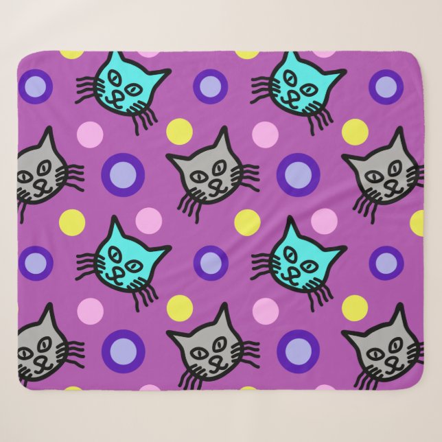 Cute Cats Pattern in Violet Medium Sherpa Blanket (Front (Horizontal))