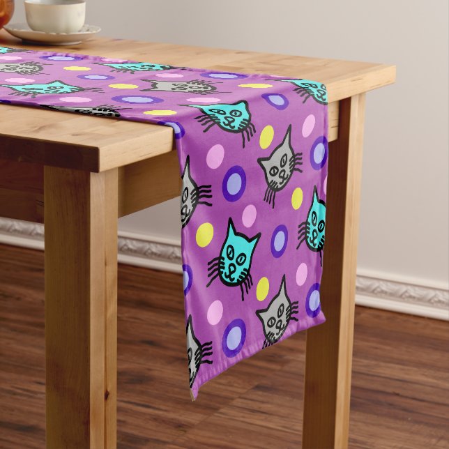 Cute Cats Pattern in Violet Medium Table Runner (In Situ)