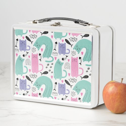 Cute Cats Pattern Metal Lunch Box