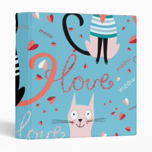 Cute cats pattern on a blue background 3 ring binder