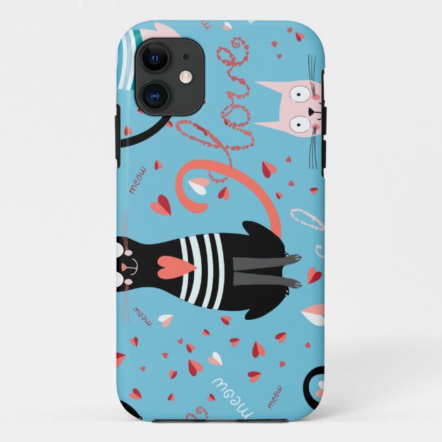Cute cats pattern on a blue background Case-Mate iPhone case (Back)