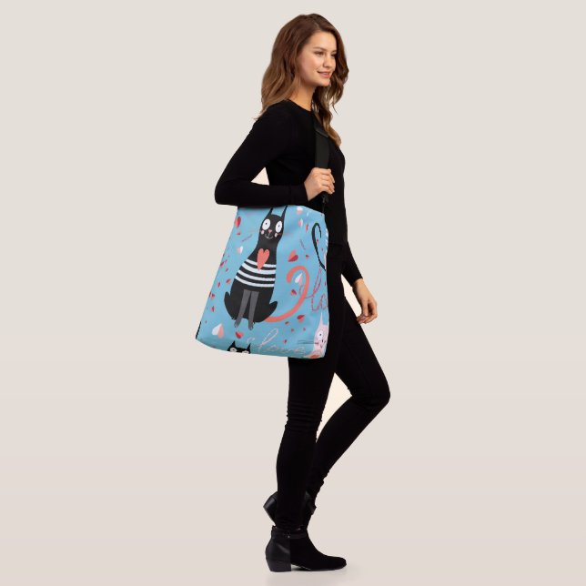 Cute cats pattern on a blue background crossbody bag (On Model)