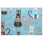 Cute cats pattern on a blue background fabric