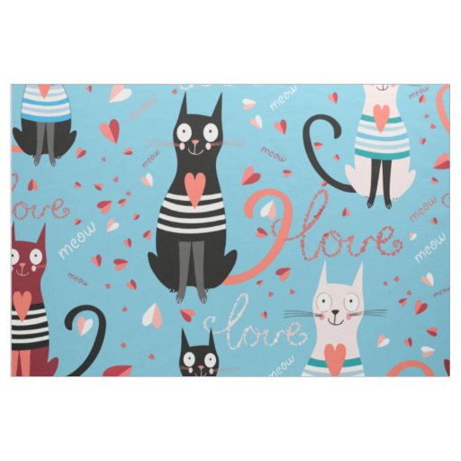 Cute cats pattern on a blue background fabric