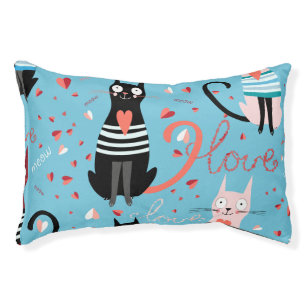 Cute cats pattern on a blue background pet bed
