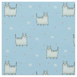 Cute Cats Pattern on Blue Fabric