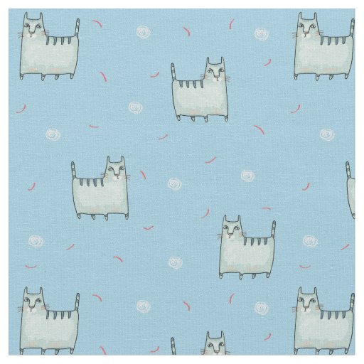 Cute Cats Pattern on Blue Fabric