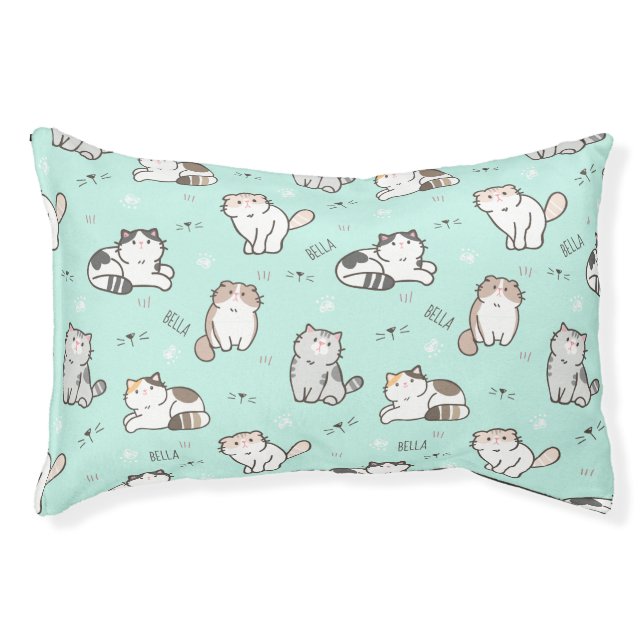 Cute Cats Pattern Personalized Pet Name Bed (Front)