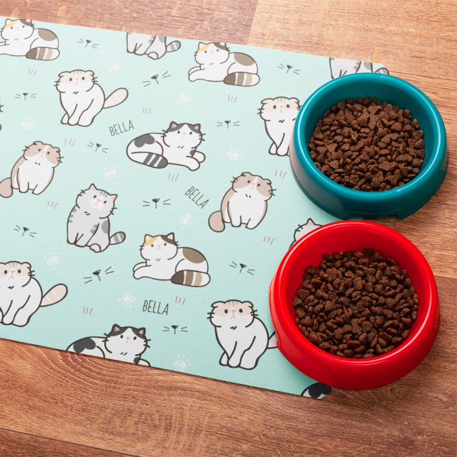 Cute Cats Pattern Personalized Pet Placemat (Creator Uploaded)