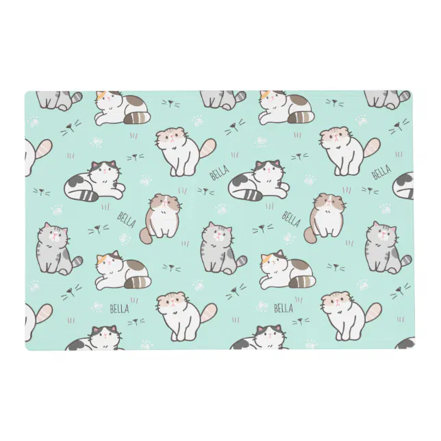Cute Cats Pattern Personalized Pet Placemat Zazzle