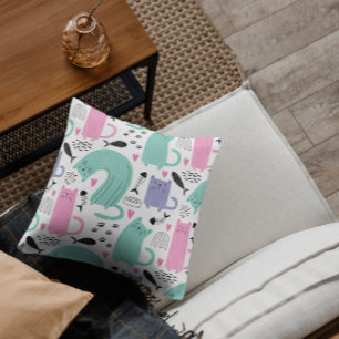 Cute Cats Pattern Throw Pillow