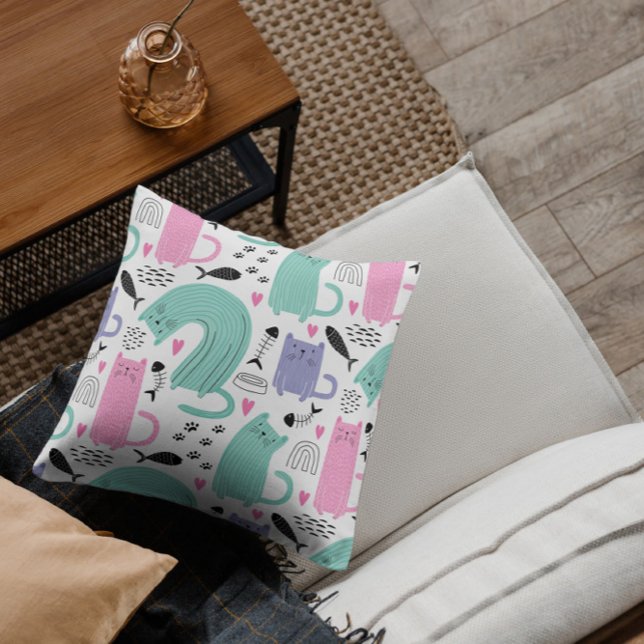 Cute Cats Pattern Throw Pillow (Creator Uploaded)
