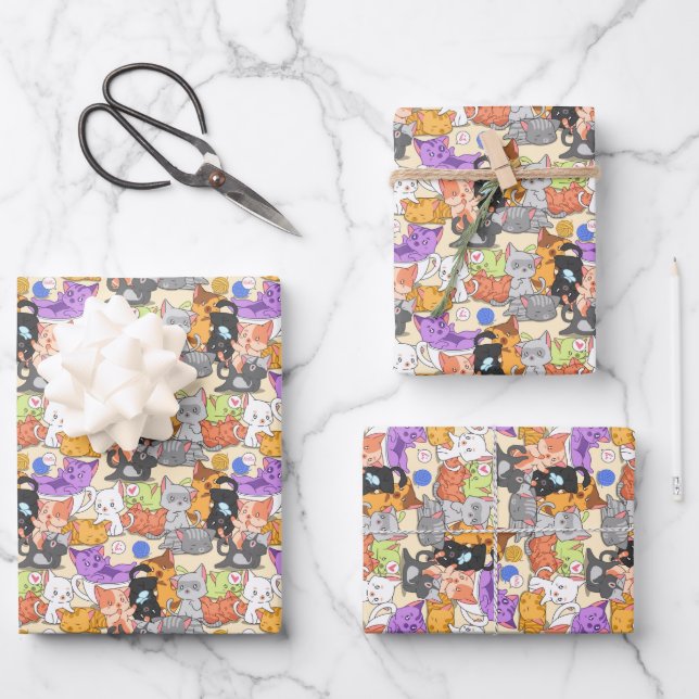 Cute cats pattern wrapping paper sheets (Front)