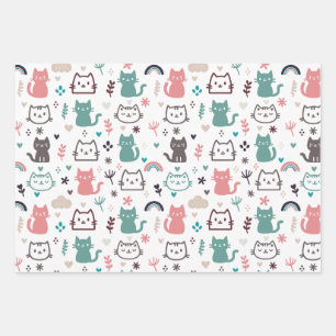 Cute Cats Pattern Wrapping Paper Sheets