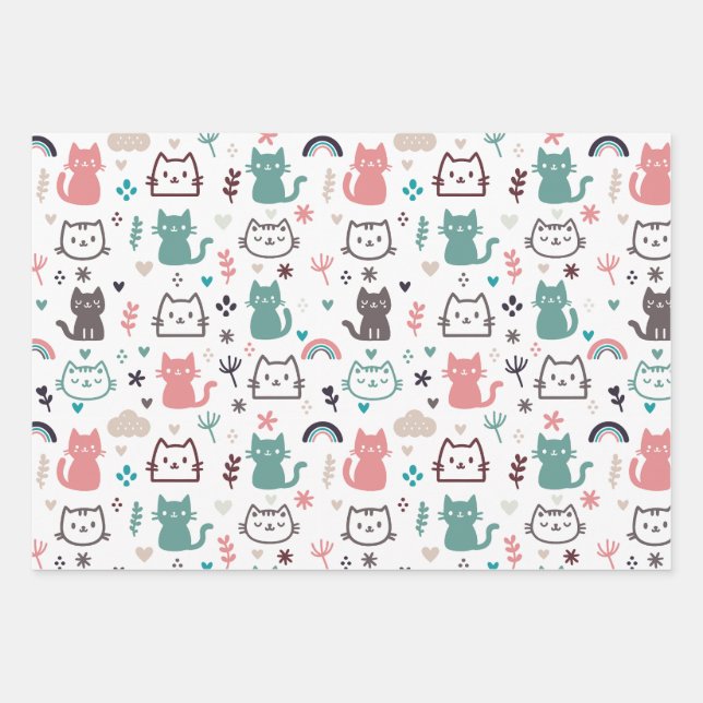 Cute Cats Pattern Wrapping Paper Sheets (Front)