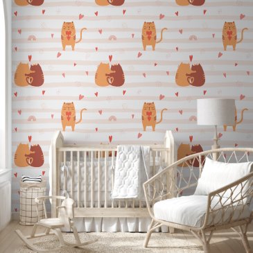 Cute Cats, Peach Pink Hearts and Stripes - Nursery