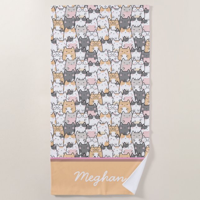 Cute Cats Personalized Beach Towel (Front)