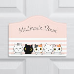 Cute Cats Personalized Door Sign<br><div class="desc">Enhance your child's room with this sweet custom name door sign showcasing a row of cute cats set against a blush pink background. Designed for cat enthusiasts, this high-quality sign can be personalized with any name, creating a unique and endearing accent for any room. Perfect for bedrooms, nurseries, or playrooms,...</div>
