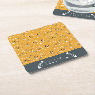 Cute Cats Personalized Modern Pattern Square Paper Coaster