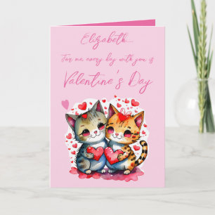 Cute cats personalized name pink Valentine's Day Card