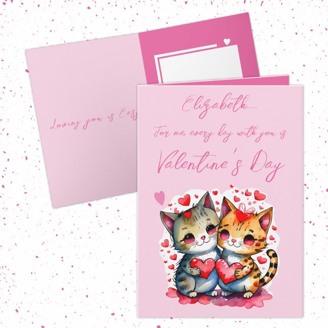 Cute cats personalized name pink Valentine's Day Card (Creator Uploaded)