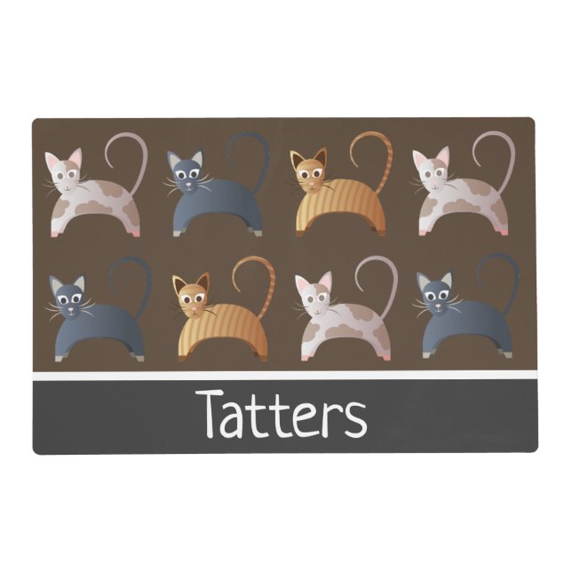 "Cute Cats" Personalized & Reversible Cat Placemat (Front)