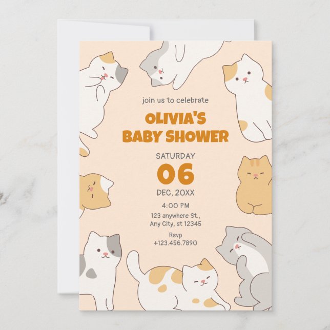 Cute cats pet baby shower invitation (Front)