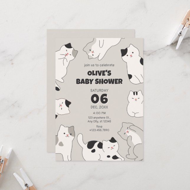 Cute cats pet baby shower invitation (Front/Back In Situ)