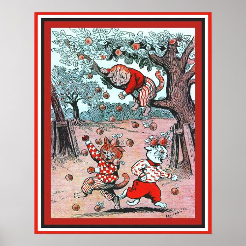 Cute Cats Picking Apples Vintage Louis Wain copy Poster